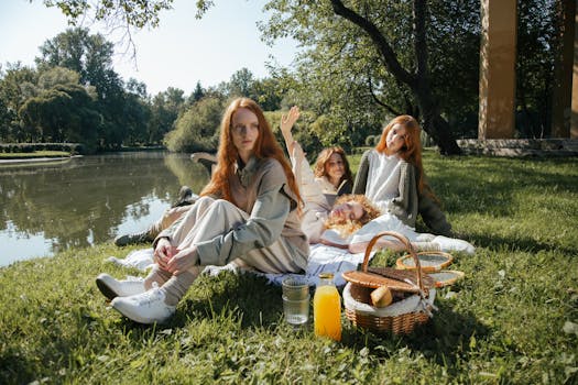 a family enjoying a picnic in the park