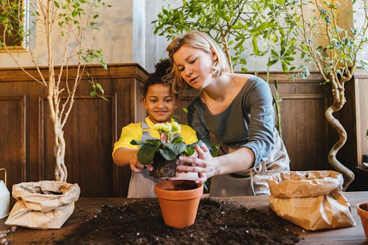 family gardening together