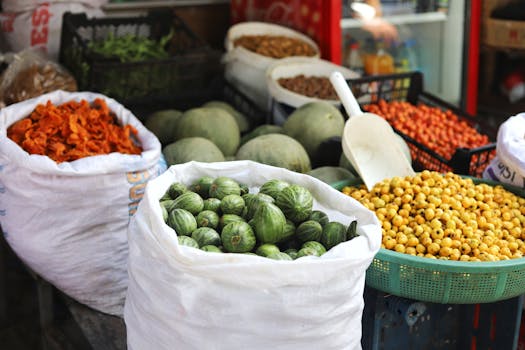 colorful seasonal produce display at farmers market