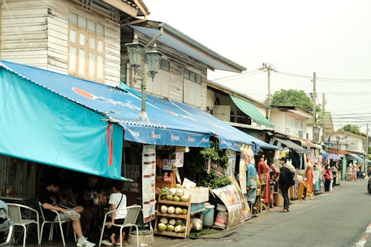 small town market bustling with shoppers