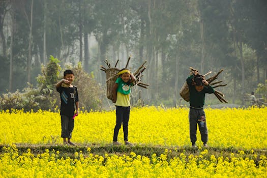 children working on a farm