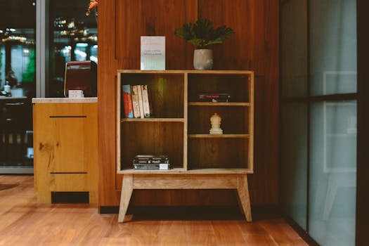 A cozy library corner with bookshelves and seating