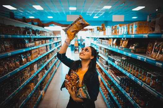 A happy shopper holding a thrift store find